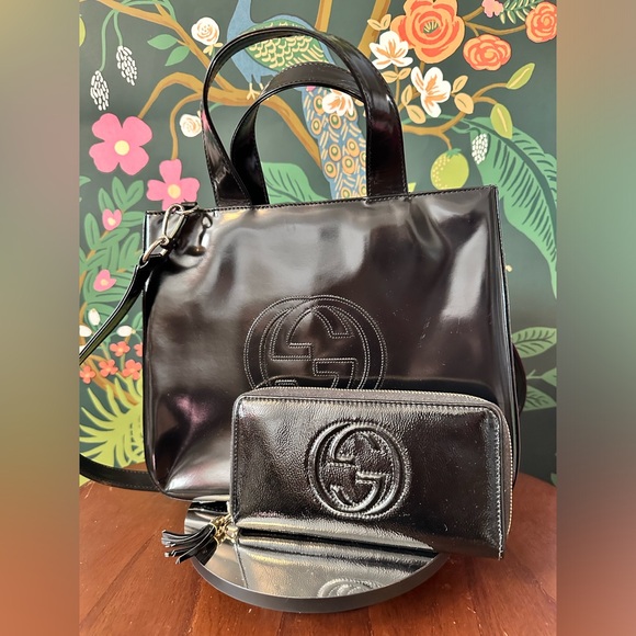GUCCI SoHo Large GG Black Patent Two-Way Tote /Shoulder Bag 🖤(optional wallet) - Picture 9 of 17